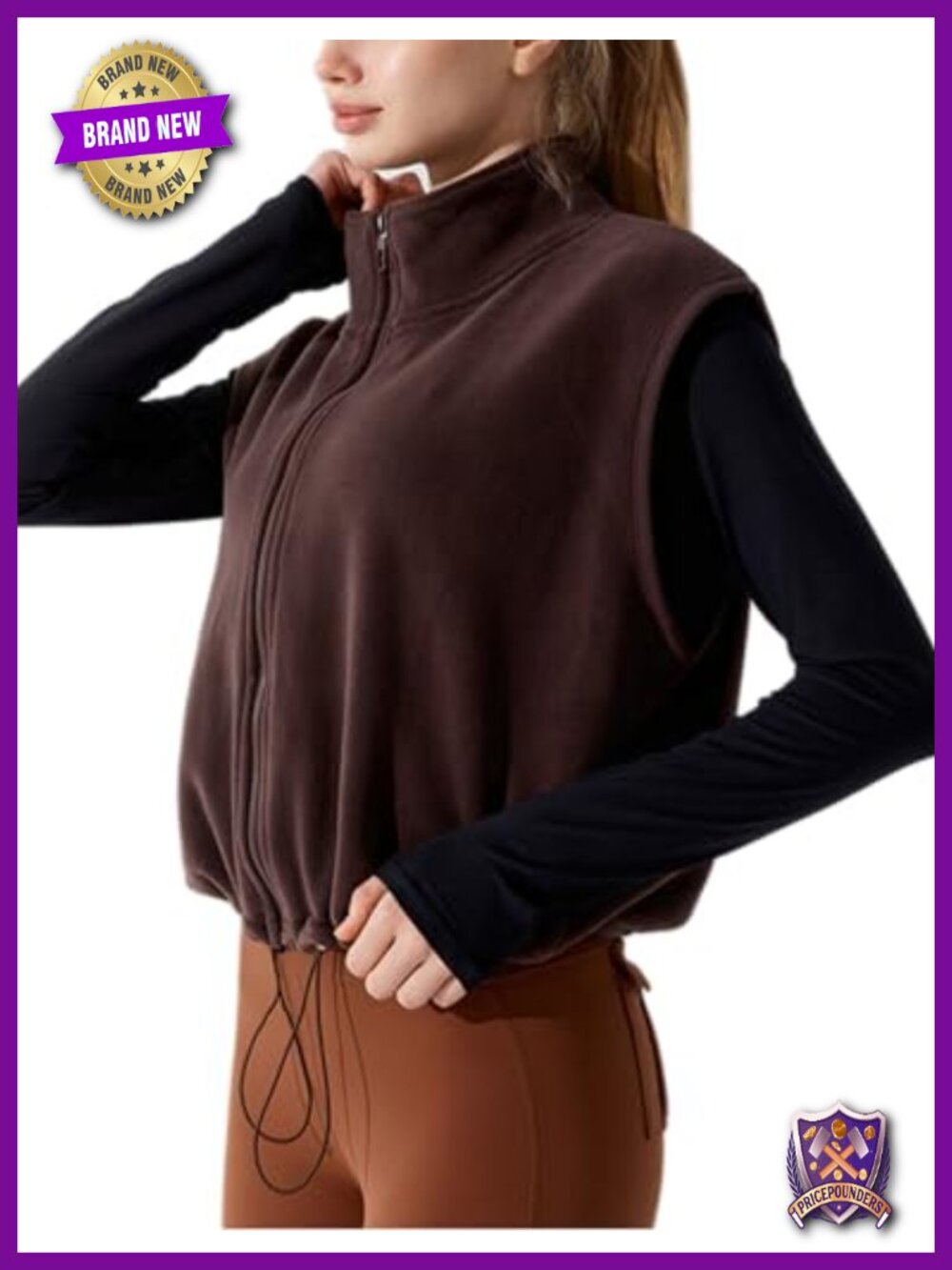 Women's Fleece Zip Vest Stand Collar Sleeveless